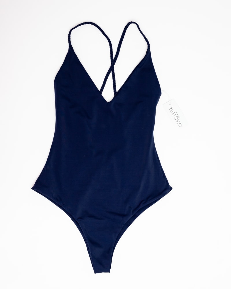 Front of a size L Emma Strappy One Piece in Navy by Gold Elite Apparel. | dia_product_style_image_id:288270